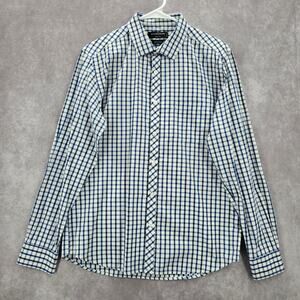 Knighthood Blue Checker Plaid Long‎ Sleeve Button Down Slim Fit Mens Shirt Small
